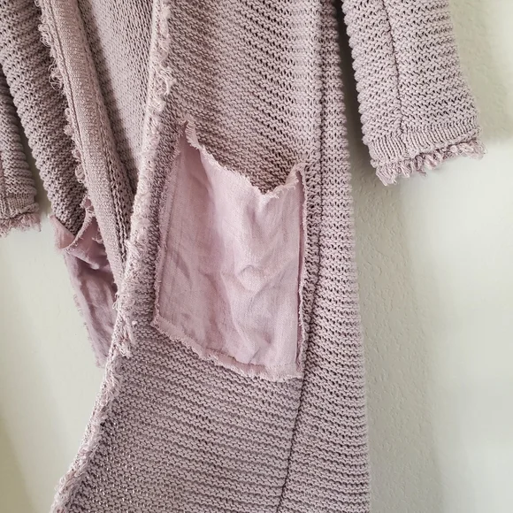 Free People Woodstock Duster Cardi Longline Cardigan Sz L Mauve Cotton Boho - Picture 6 of 10
